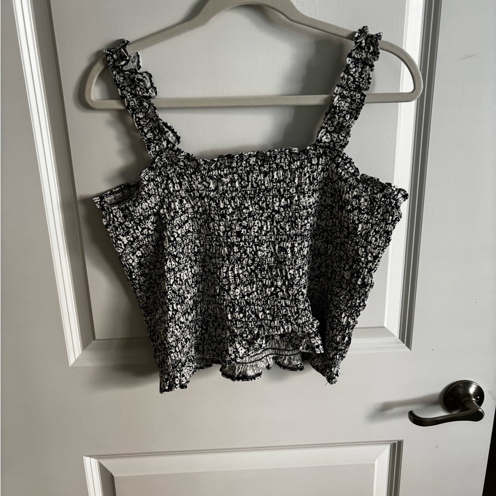 Old Navy Blue and White Smocked Ruffled Tank Top